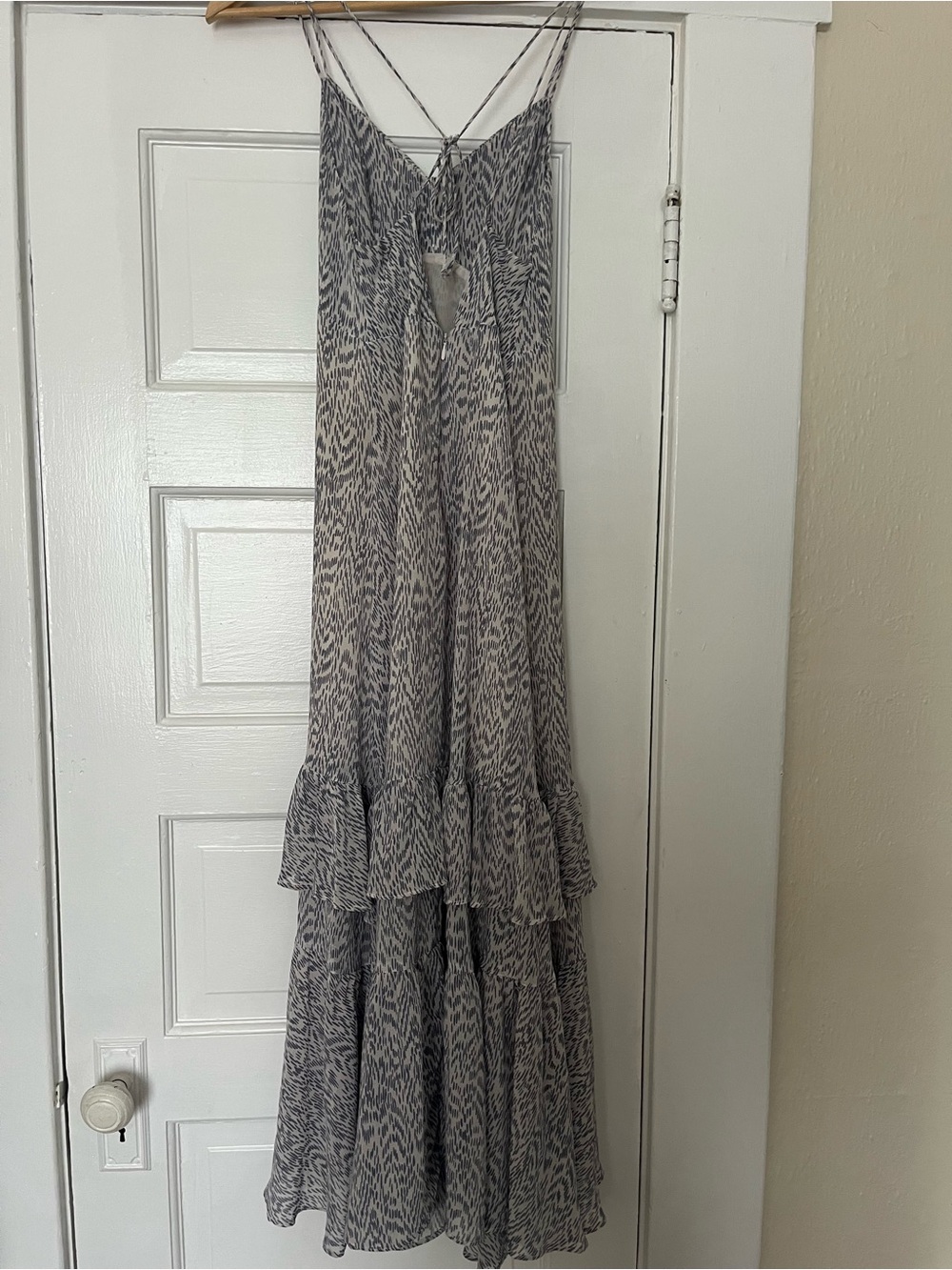 Urban Outfitters Blue and Cream Printed Maxi Dress with Crisscross Straps
